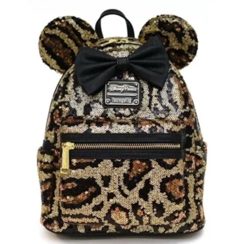 Disney Parks Loungefly Animal Kingdom Leopard Sequin Mini Backpack Bow